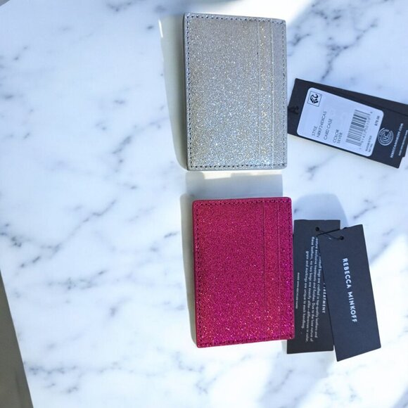 BOGO Rebecca Minkoff Glitter Leather Card Case Pink/Silver BOGO - Picture 8 of 8